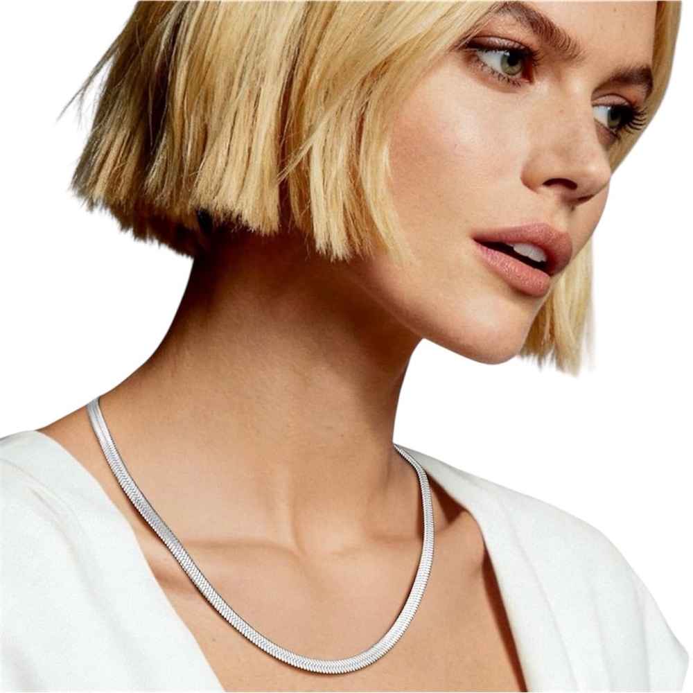 PROSTEEL 18” Herringbone Necklace Stainless Steel Sterling Silver Flat Chain